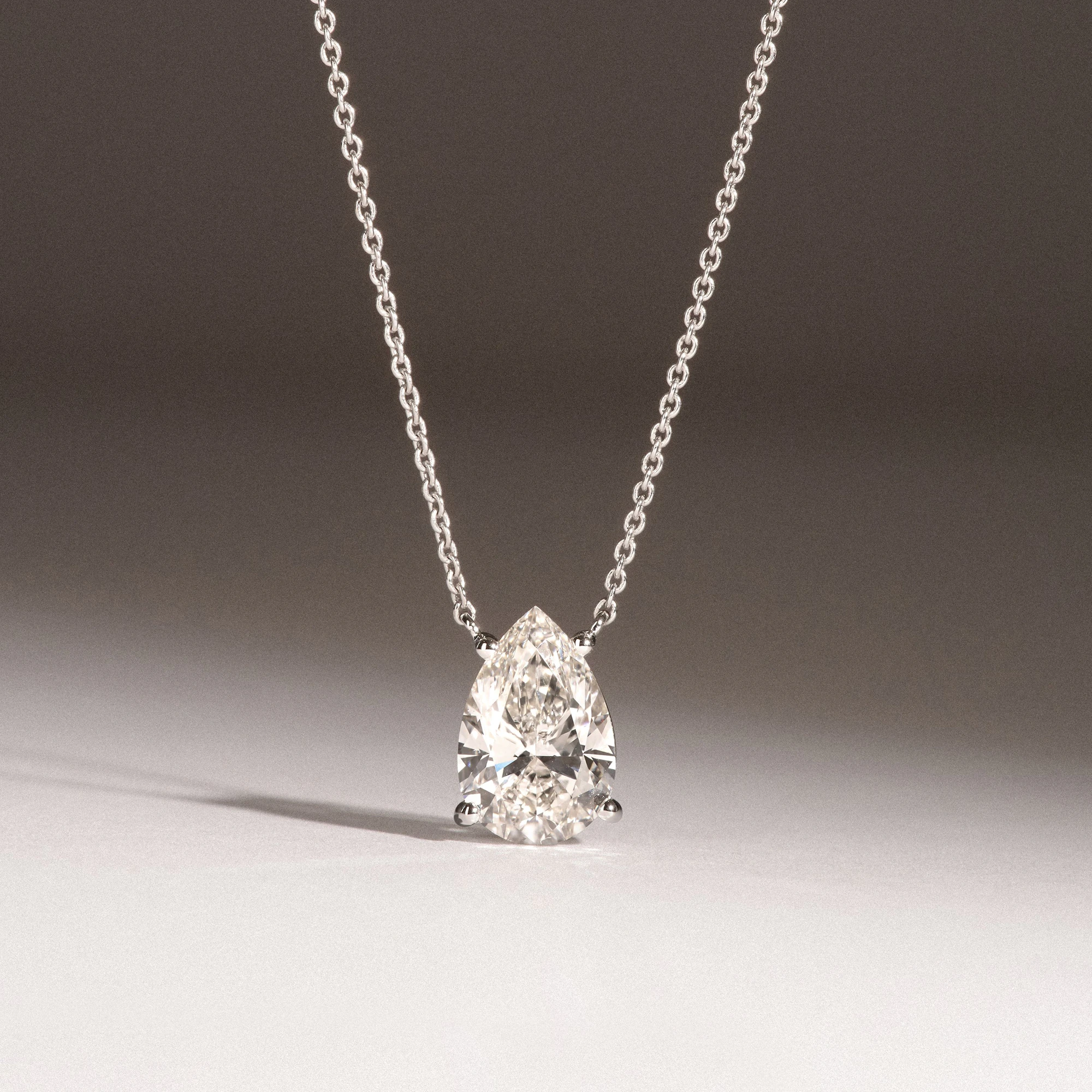 Wanderlust Floating Pear Cut Lab Diamond Solitaire Necklace 2.00ct H/SI in 9K White Gold