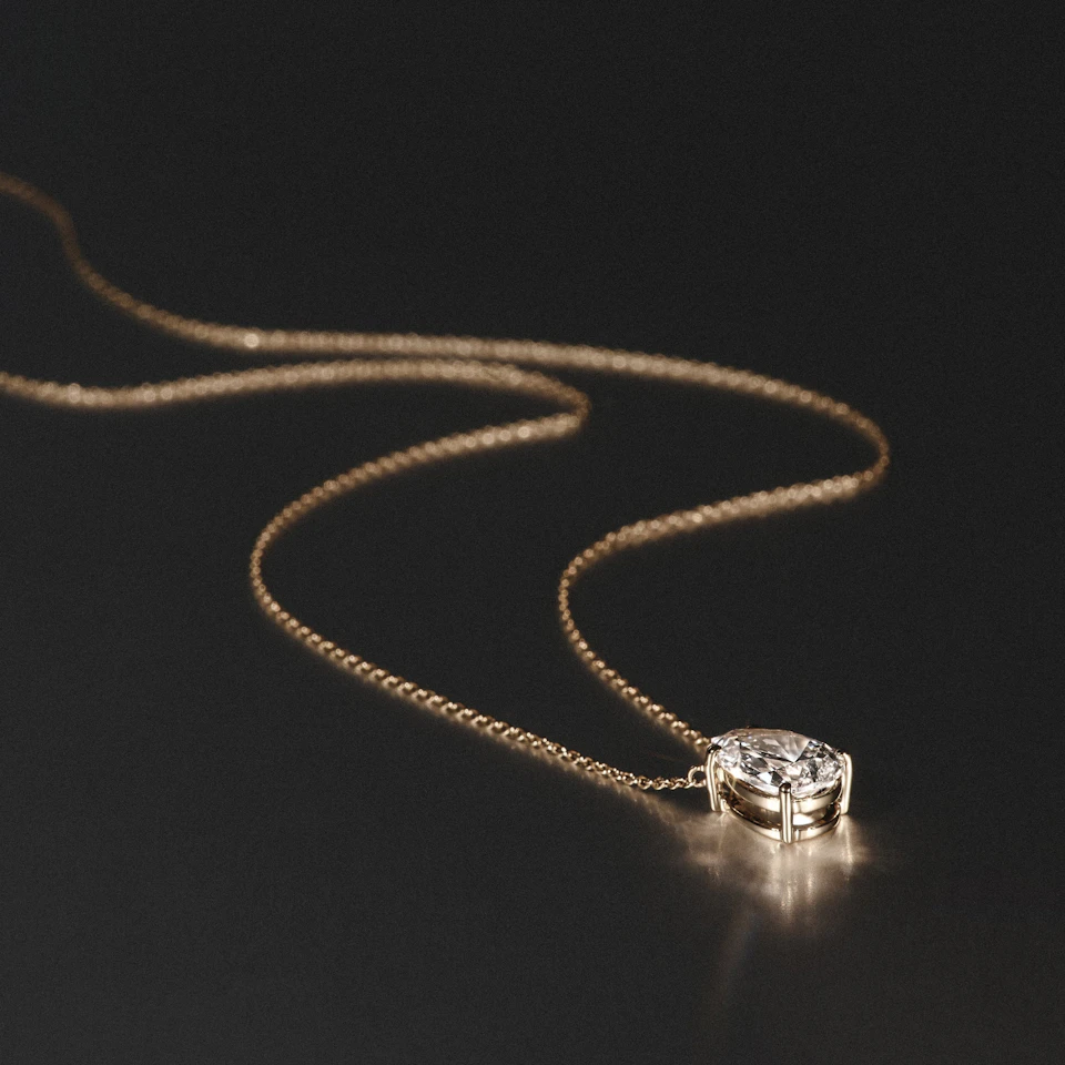 Wanderlust Floating Pear Cut Lab Diamond Solitaire Necklace 2.00ct H/SI in 9K Gold,Premium