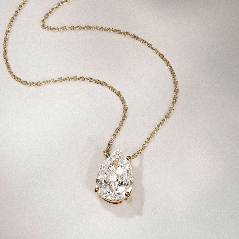 Wanderlust Floating Pear Cut Lab Diamond Solitaire Necklace 2.00ct H/SI in 9K Gold,Premium