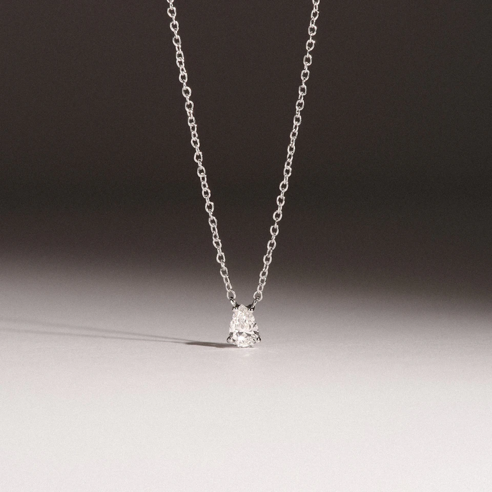 Wanderlust Floating Pear Cut Lab Diamond Solitaire Necklace 0.25ct H/SI in 925 Silver