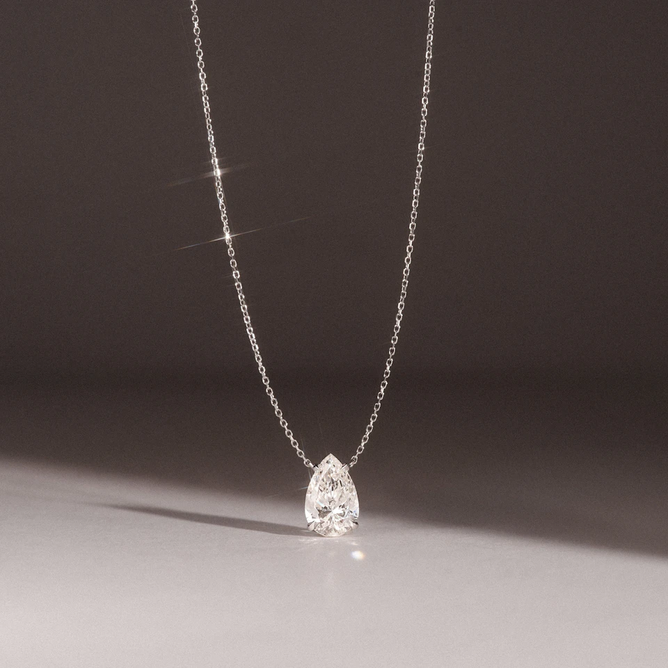 Wanderlust 3.00ct Floating Pear Cut Lab Diamond Necklaces in 9K White Gold