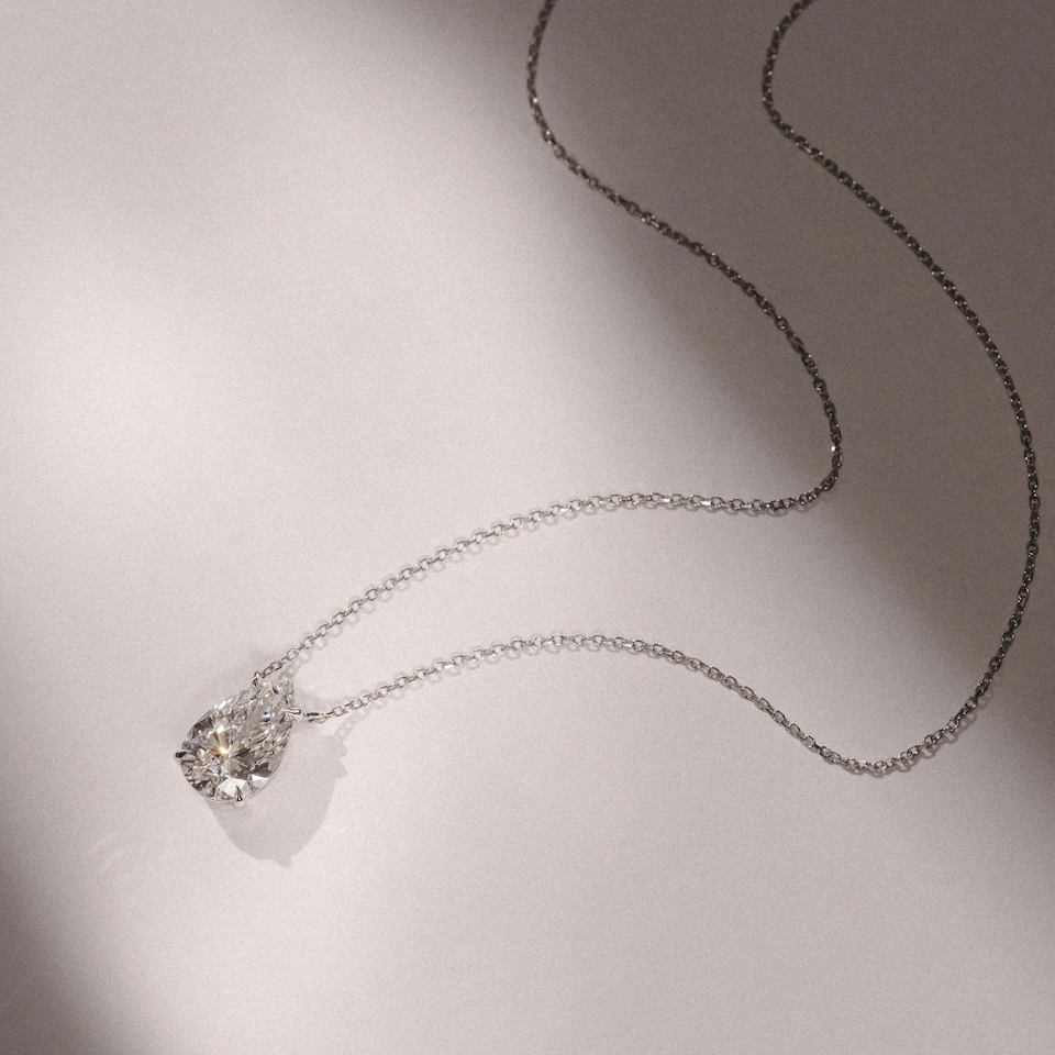 Wanderlust 3.00ct Floating Pear Cut Lab Diamond Necklaces in 9K White Gold