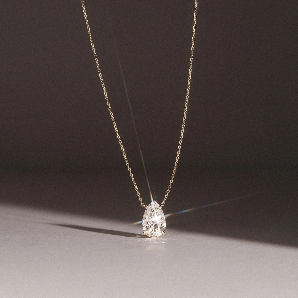 Wanderlust 3.00ct Floating Pear Cut Lab Diamond Necklaces in 9K Yellow Gold