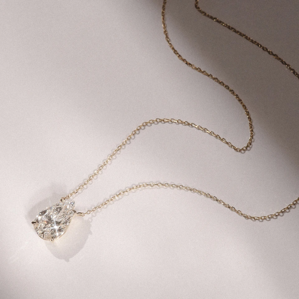 Wanderlust 3.00ct Floating Pear Cut Lab Diamond Necklaces in 9K Yellow Gold