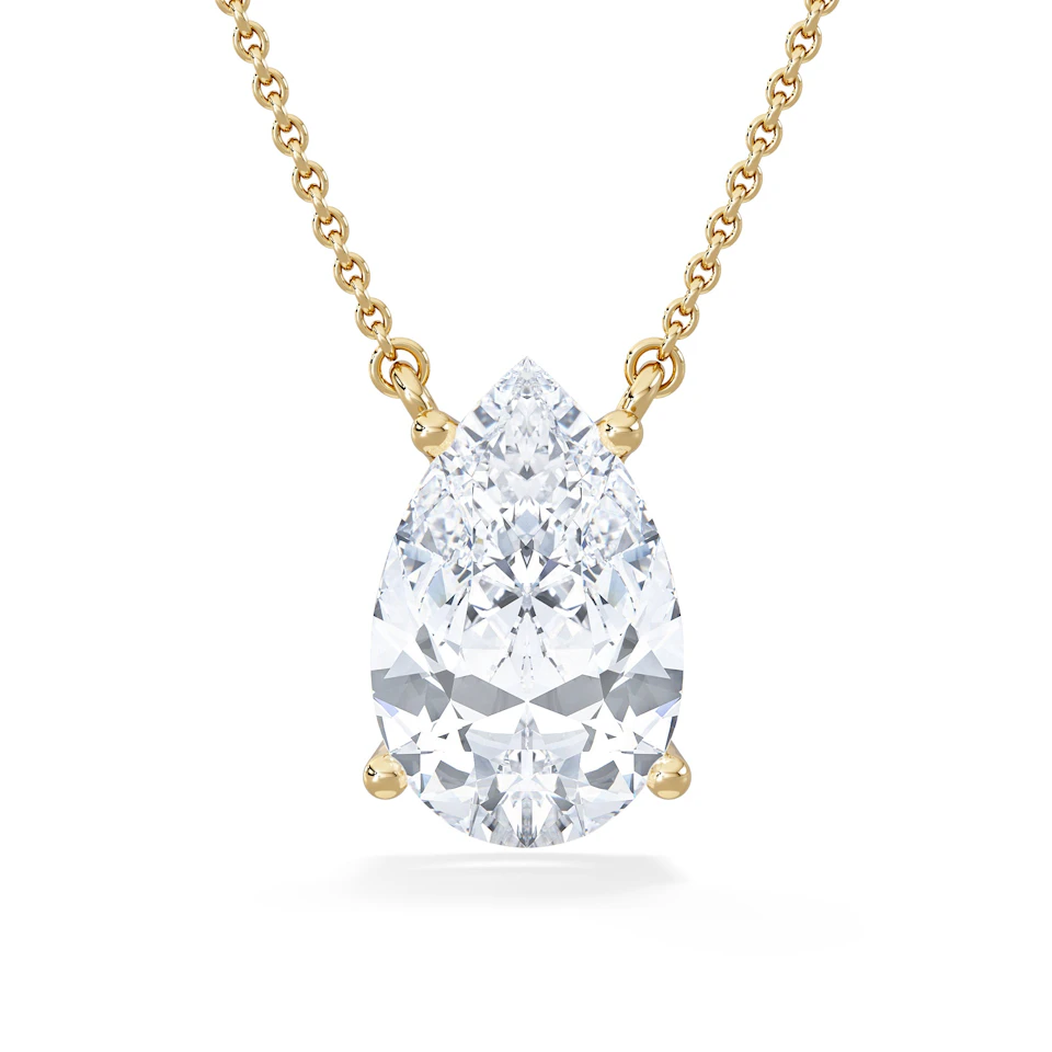 Wanderlust 3.00ct Floating Pear Cut Lab Diamond Necklaces in 9K Yellow Gold