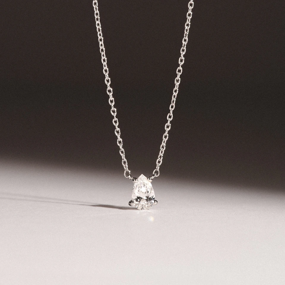 Wanderlust Floating Pear Cut Lab Diamond Solitaire Necklace 0.33ct H/SI in 925 Silver