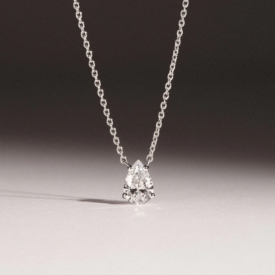 Wanderlust Floating Pear Cut Lab Diamond Solitaire Neclace in 0.50ct H/SI 9K White Gold