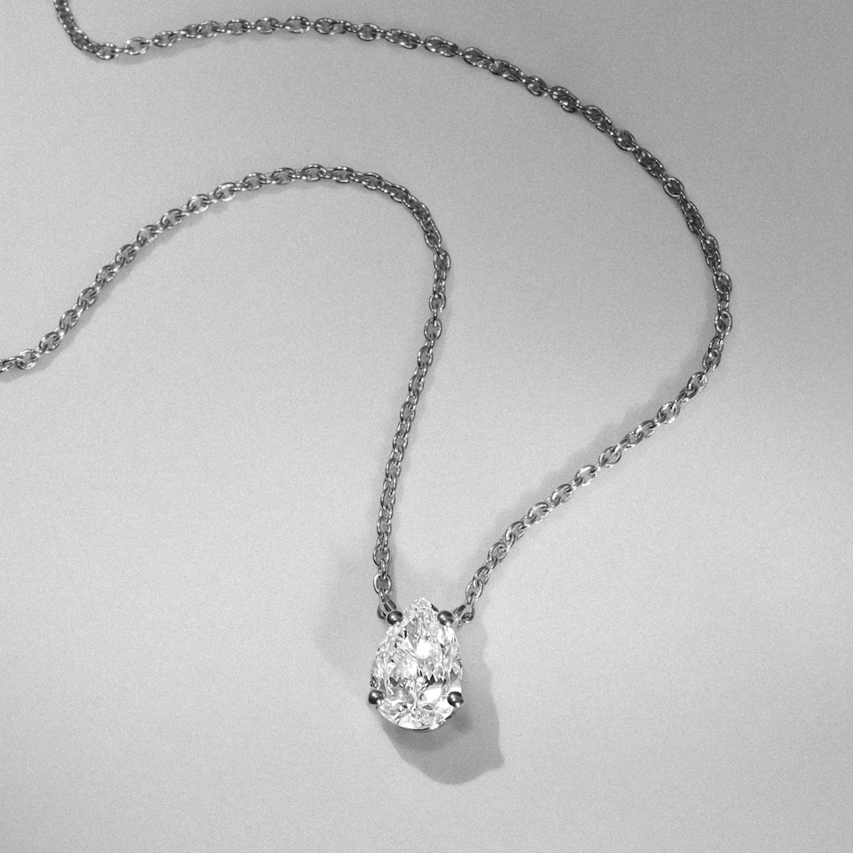 Wanderlust Floating Pear Cut Lab Diamond Solitaire Neclace in 0.50ct H/SI 9K White Gold
