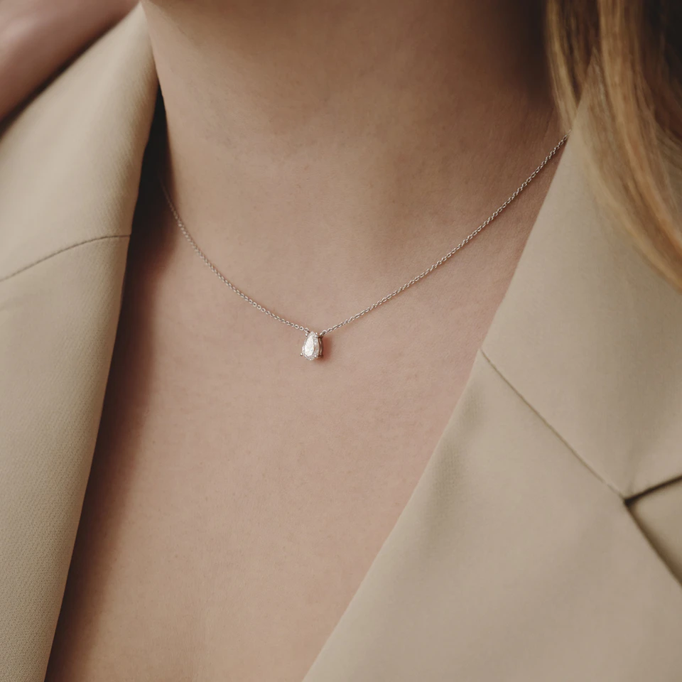 Wanderlust Floating Pear Cut Lab Diamond Solitaire Neclace in 0.50ct H/SI 9K White Gold