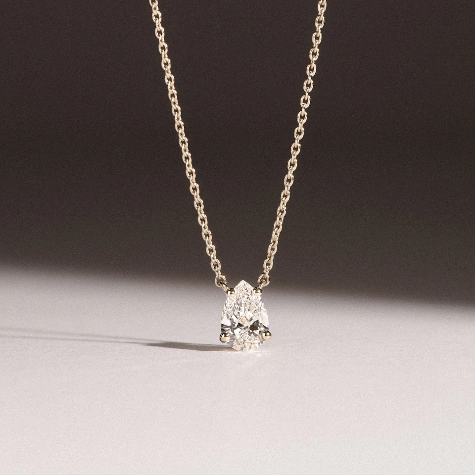 Wanderlust Floating Pear Cut Lab Diamond Solitaire Neclace 0.50ct H/SI in 9K Gold