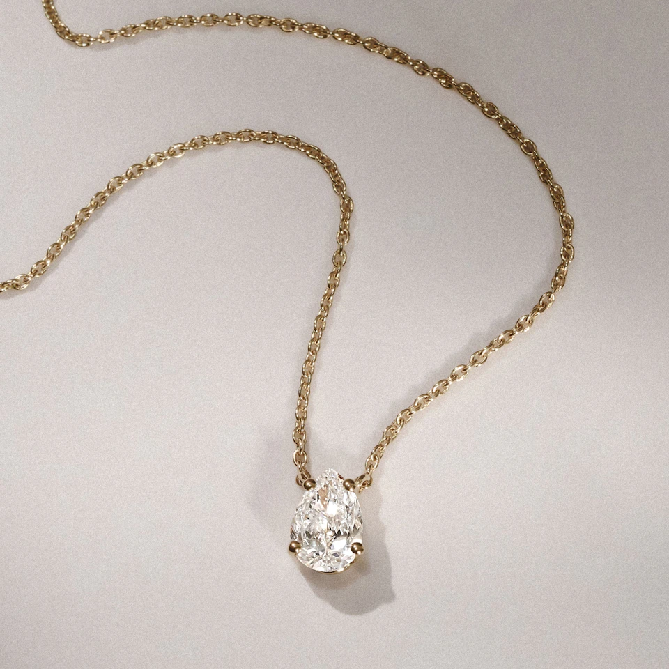 Wanderlust Floating Pear Cut Lab Diamond Solitaire Neclace 0.50ct H/SI in 9K Gold