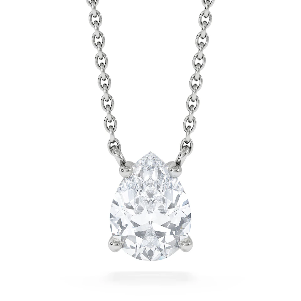 Wanderlust Floating Pear Cut Lab Diamond Solitaire Necklace 1.00ct H/Si in 9K White Gold