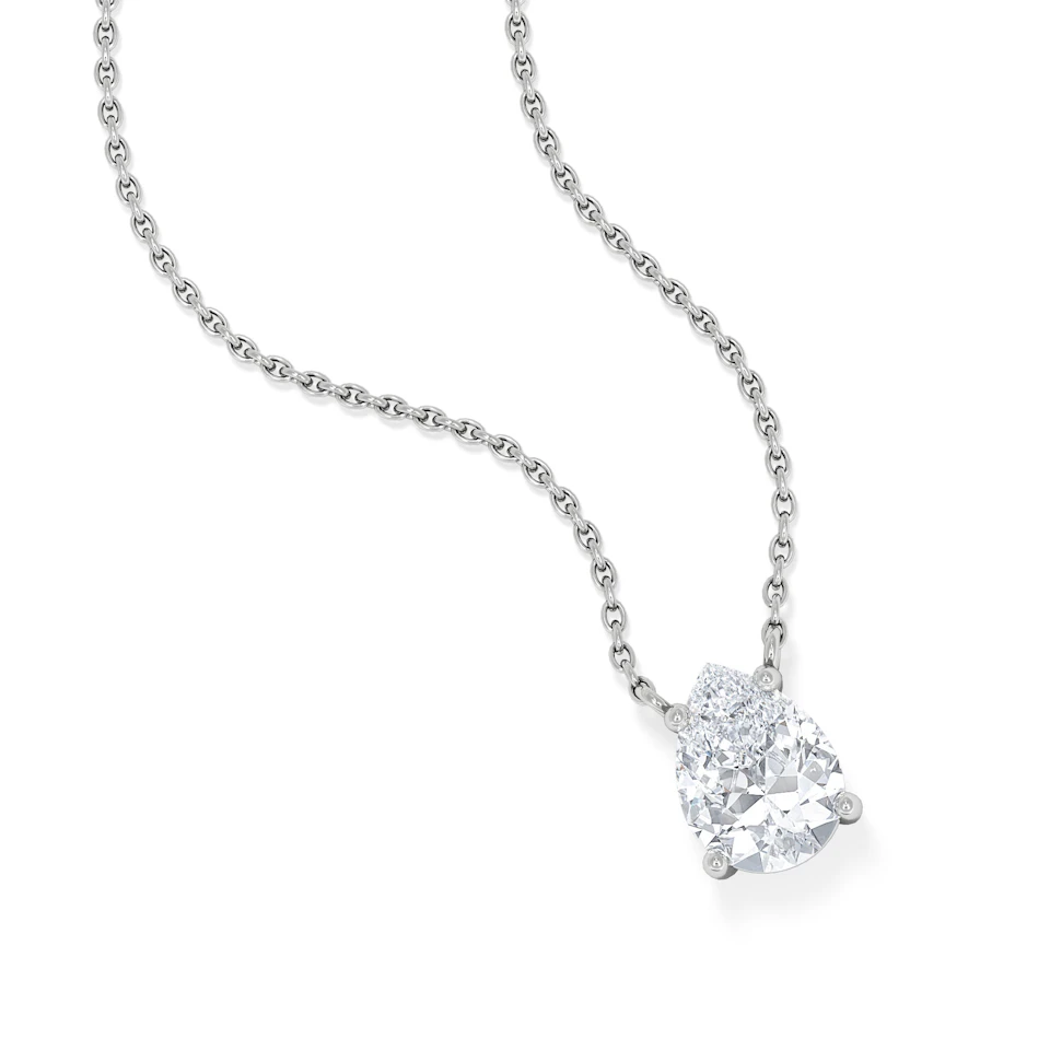 Wanderlust Floating Pear Cut Lab Diamond Solitaire Necklace 1.00ct H/Si in 9K White Gold