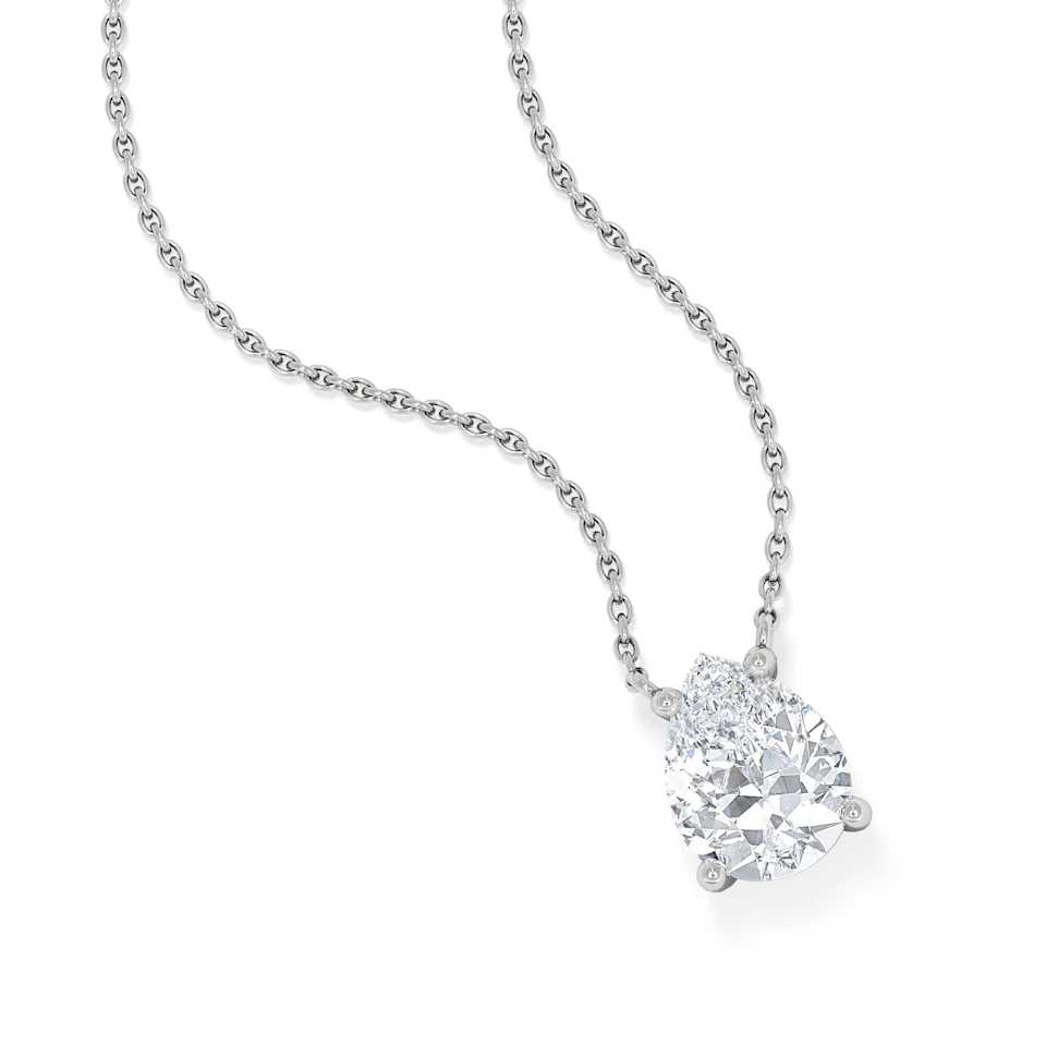 Wanderlust Floating Pear Cut Lab Diamond Solitaire Necklace 1.50ct H/Si in 9K White Gold