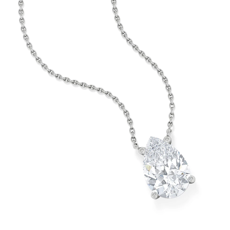 Wanderlust Floating Pear Cut Lab Diamond Solitaire Necklace 2.00ct H/SI in 9K White Gold