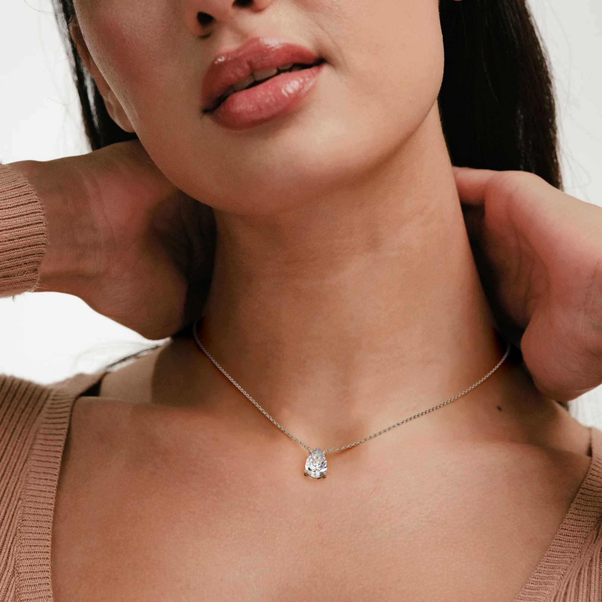 Wanderlust Floating Pear Cut Lab Diamond Solitaire Necklace 2.00ct H/SI in 9K White Gold