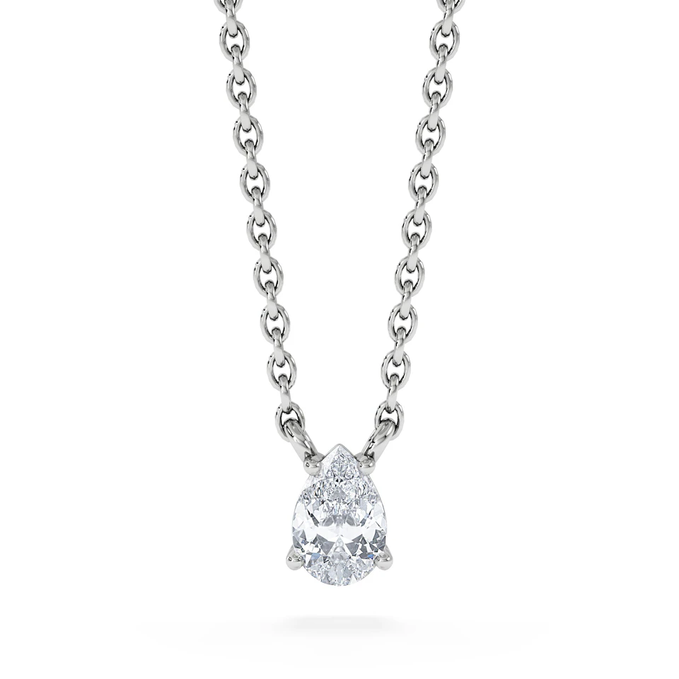 Wanderlust Floating Pear Cut Lab Diamond Solitaire Necklace 0.25ct H/SI in 925 Silver