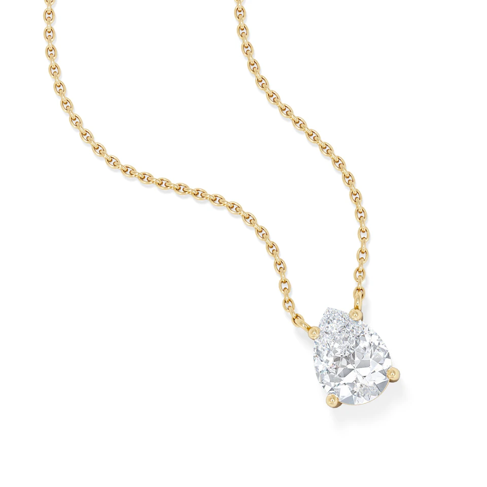 Wanderlust Floating Pear Cut Lab Diamond Solitaire Necklace 1.00ct H/SI in 9K Gold