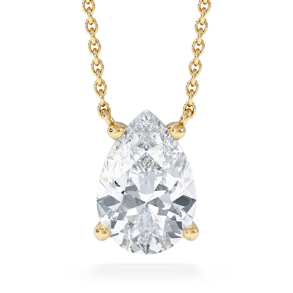 Wanderlust Floating Pear Cut Lab Diamond Solitaire Necklace 2.00ct H/SI in 9K Gold,Premium
