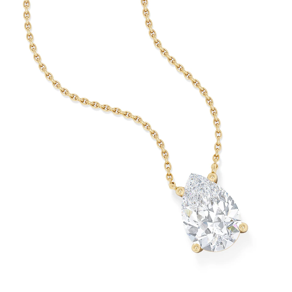 Wanderlust Floating Pear Cut Lab Diamond Solitaire Necklace 2.00ct H/SI in 9K Gold,Premium