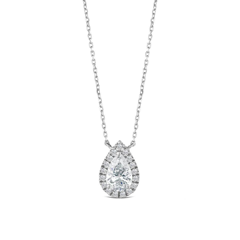 Lumia Pear Cut Lab Diamond Halo Pendant 1.20ct F/VS in 9K White Gold
