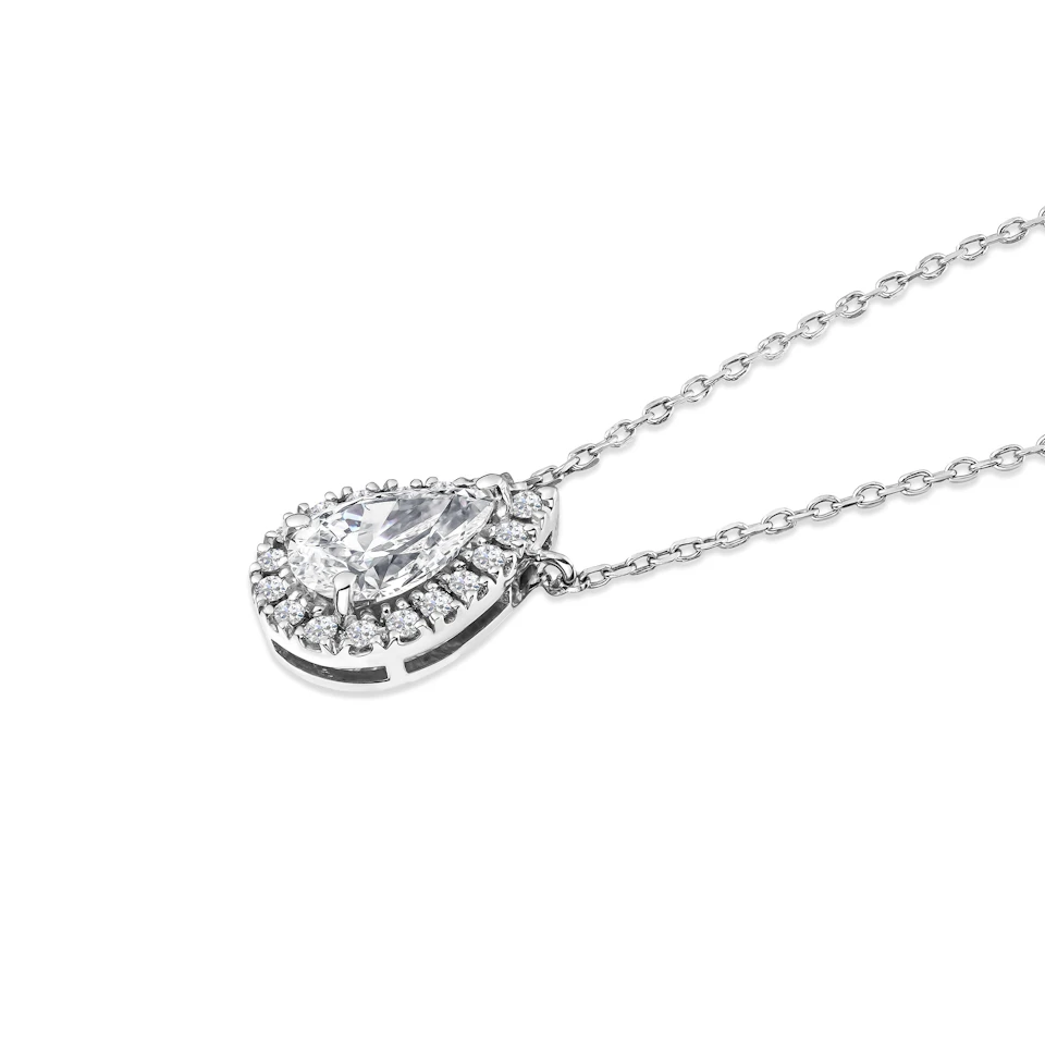 Lumia Pear Cut Lab Diamond Halo Pendant 1.20ct F/VS in 9K White Gold