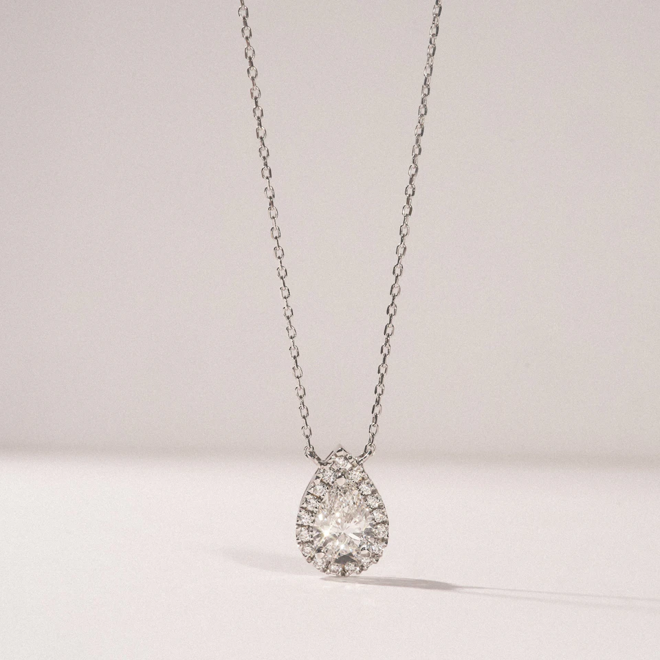 Lumia Pear Cut Lab Diamond Halo Pendant 1.20ct F/VS in 9K White Gold