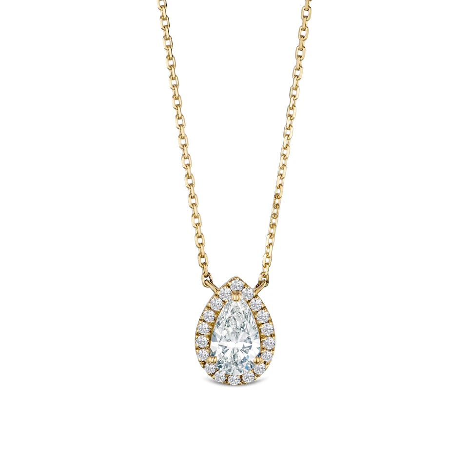 Lumia Halo 1.20ct Pear Cut Lab Diamond Necklace in 9K Yellow Gold