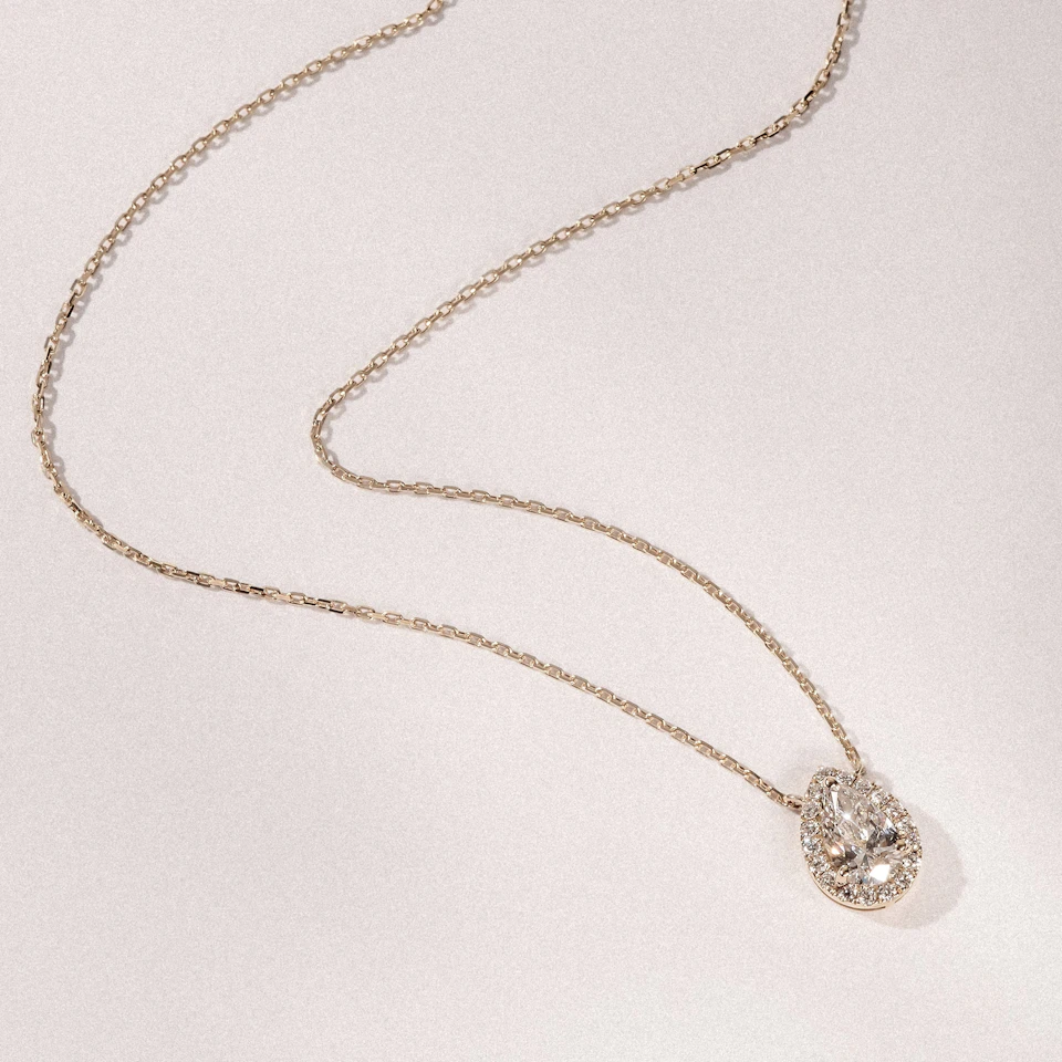 Lumia Halo 1.20ct Pear Cut Lab Diamond Necklace in 9K Yellow Gold