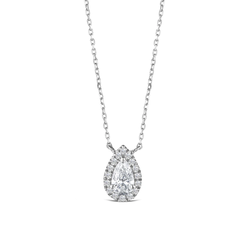 Lumia Pear Cut Lab Diamond Halo Pendant 0.65ct F/VS in 9K White Gold