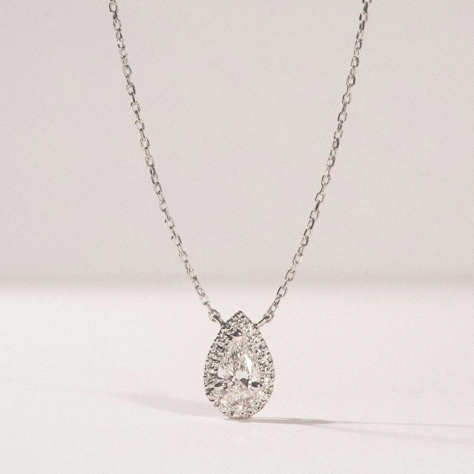Lumia Pear Cut Lab Diamond Halo Pendant 0.65ct F/VS in 9K White Gold