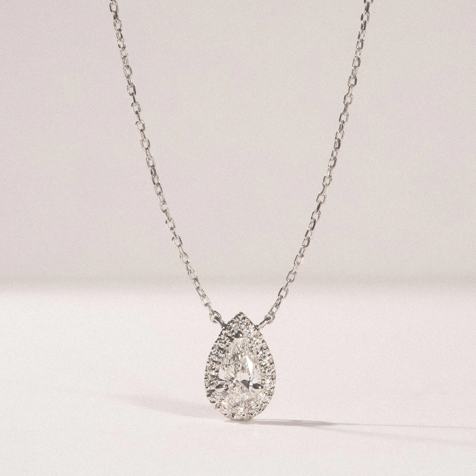 Masami Lab Diamond Pear Halo Necklace 0.10ct Pave Set in 925 Sterling Silver