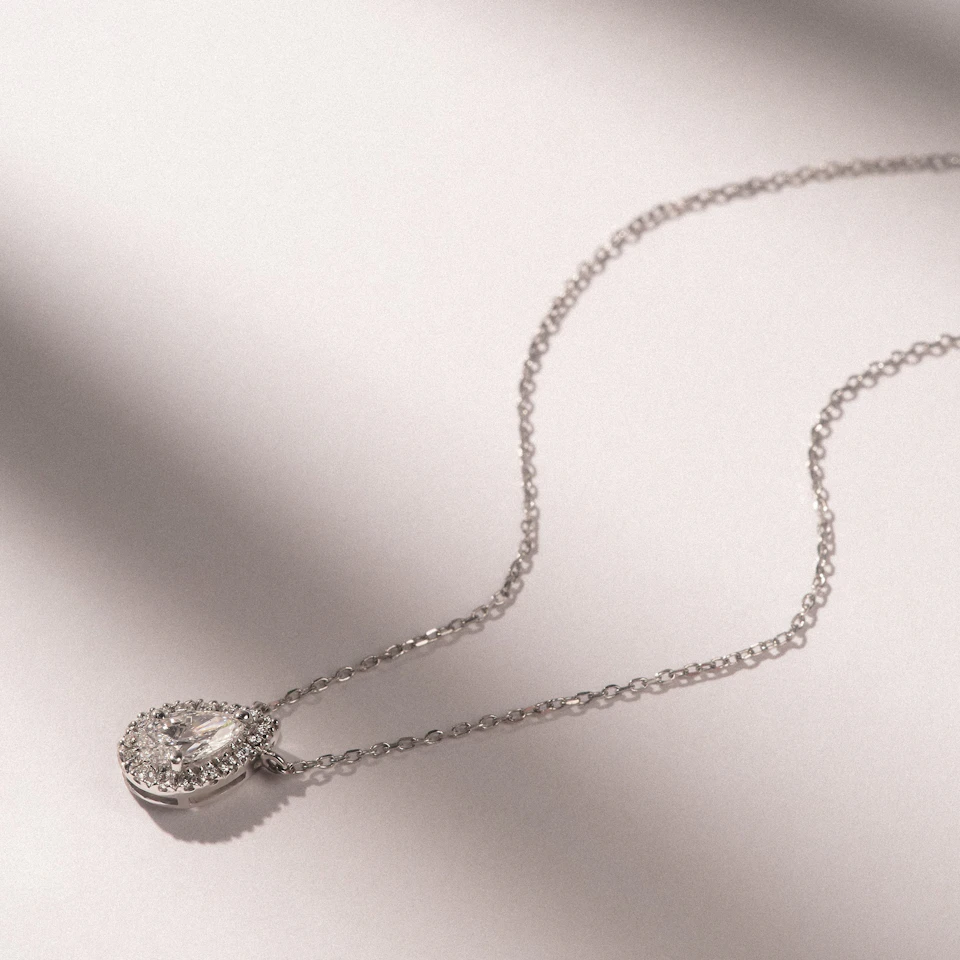 Lumia Pear Cut Lab Diamond Halo Pendant 0.65ct F/VS in 9K White Gold