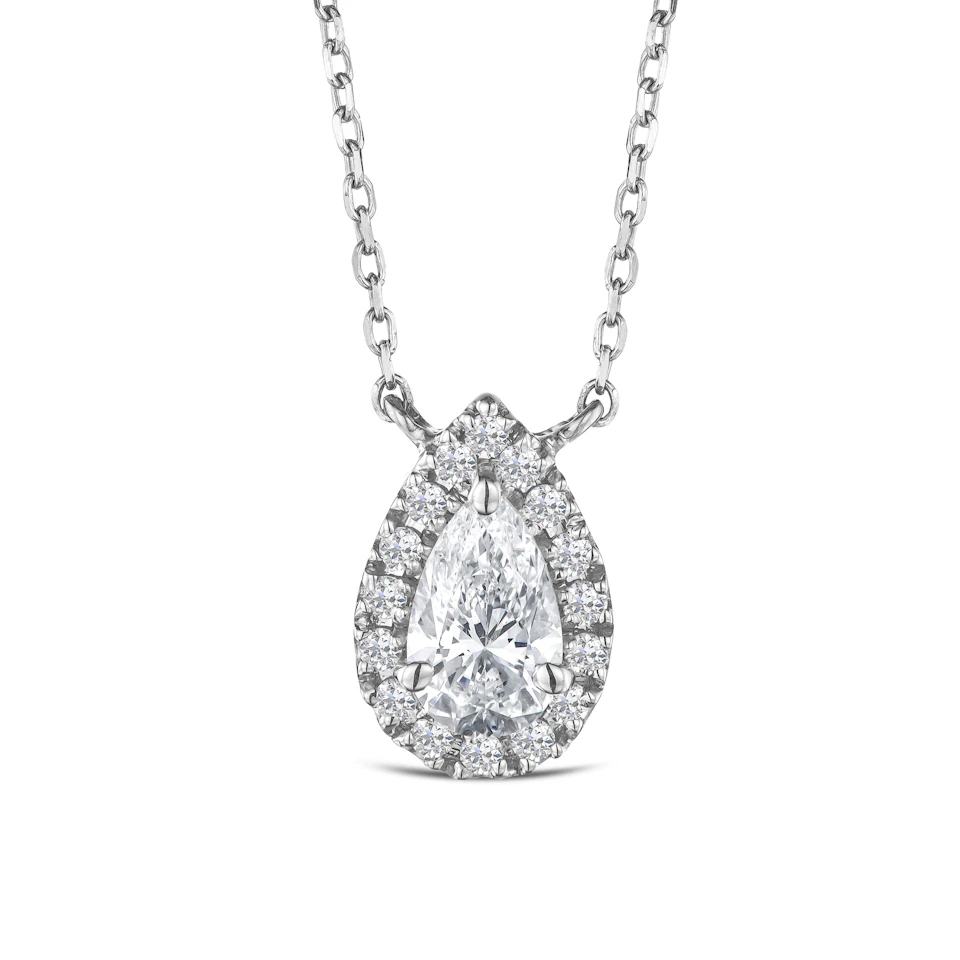 Lumia Pear Cut Lab Diamond Halo Pendant 0.65ct F/VS in 9K White Gold