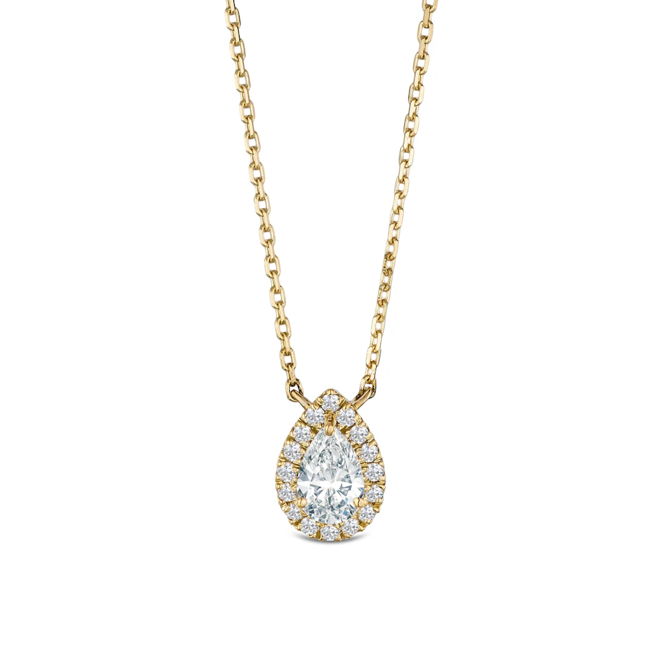 Lumia Halo 0.65ct Pear Cut Lab Diamond Necklace in 9K Yellow Gold
