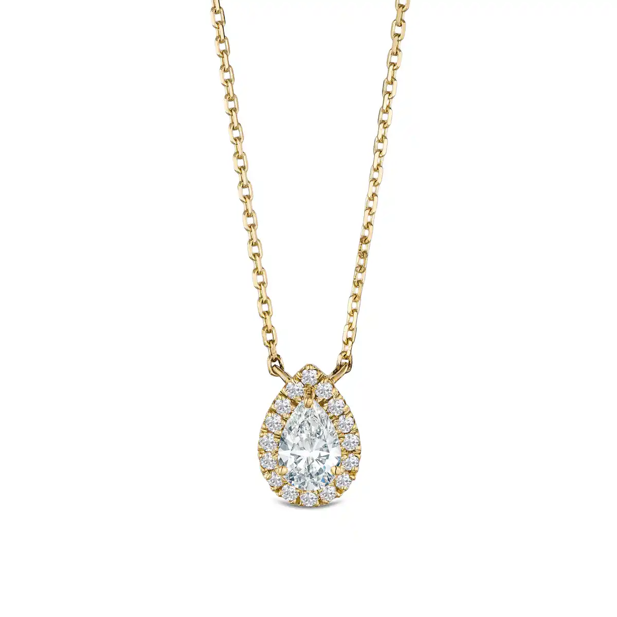 Lumia Halo 0.65ct Pear Cut Lab Diamond Necklace in 9K Yellow Gold