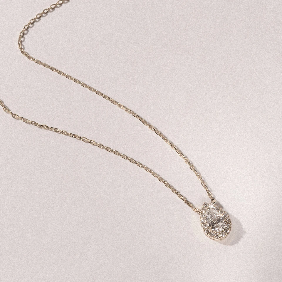 Lumia Halo 0.65ct Pear Cut Lab Diamond Necklace in 9K Yellow Gold
