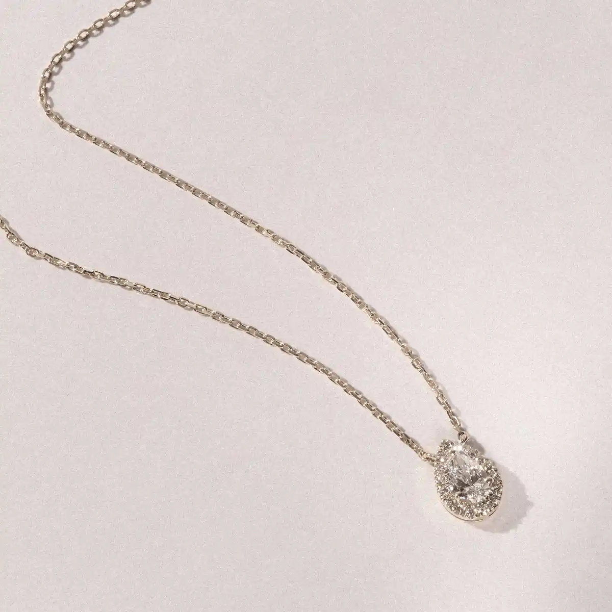 Lumia Halo 0.65ct Pear Cut Lab Diamond Necklace in 9K Yellow Gold