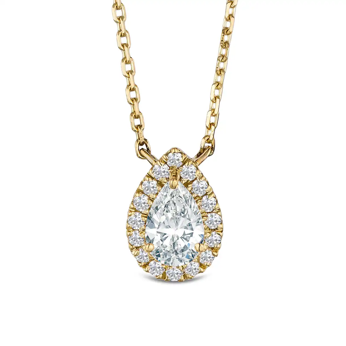 Lumia Halo 0.65ct Pear Cut Lab Diamond Necklace in 9K Yellow Gold