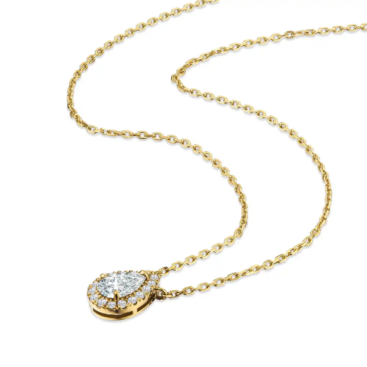 Lumia Halo 0.65ct Pear Cut Lab Diamond Necklace in 9K Yellow Gold