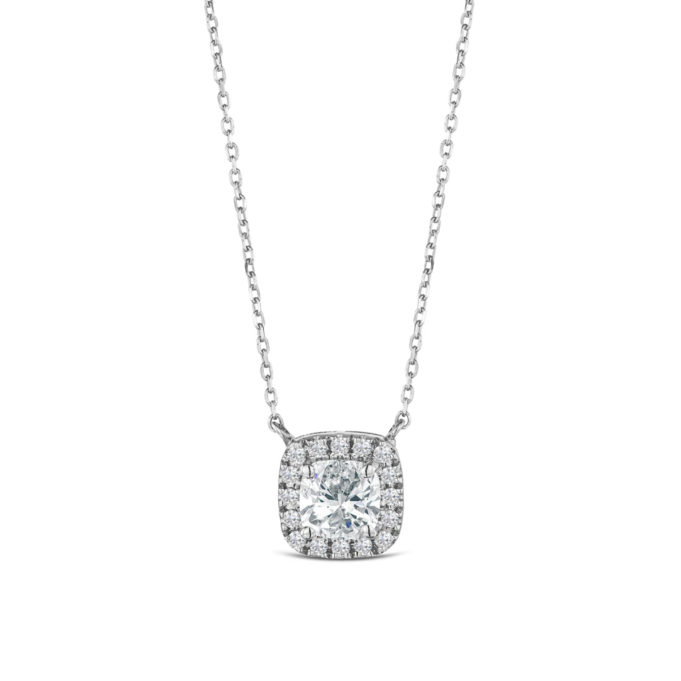 Lumia Cushion Cut Lab Diamond Halo Pendant 1.20ct F/VS in 9K White Gold