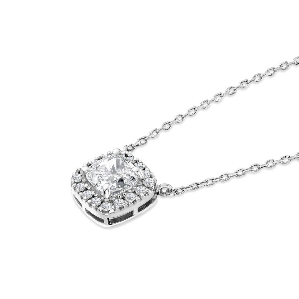 Lumia Cushion Cut Lab Diamond Halo Pendant 1.20ct F/VS in 9K White Gold