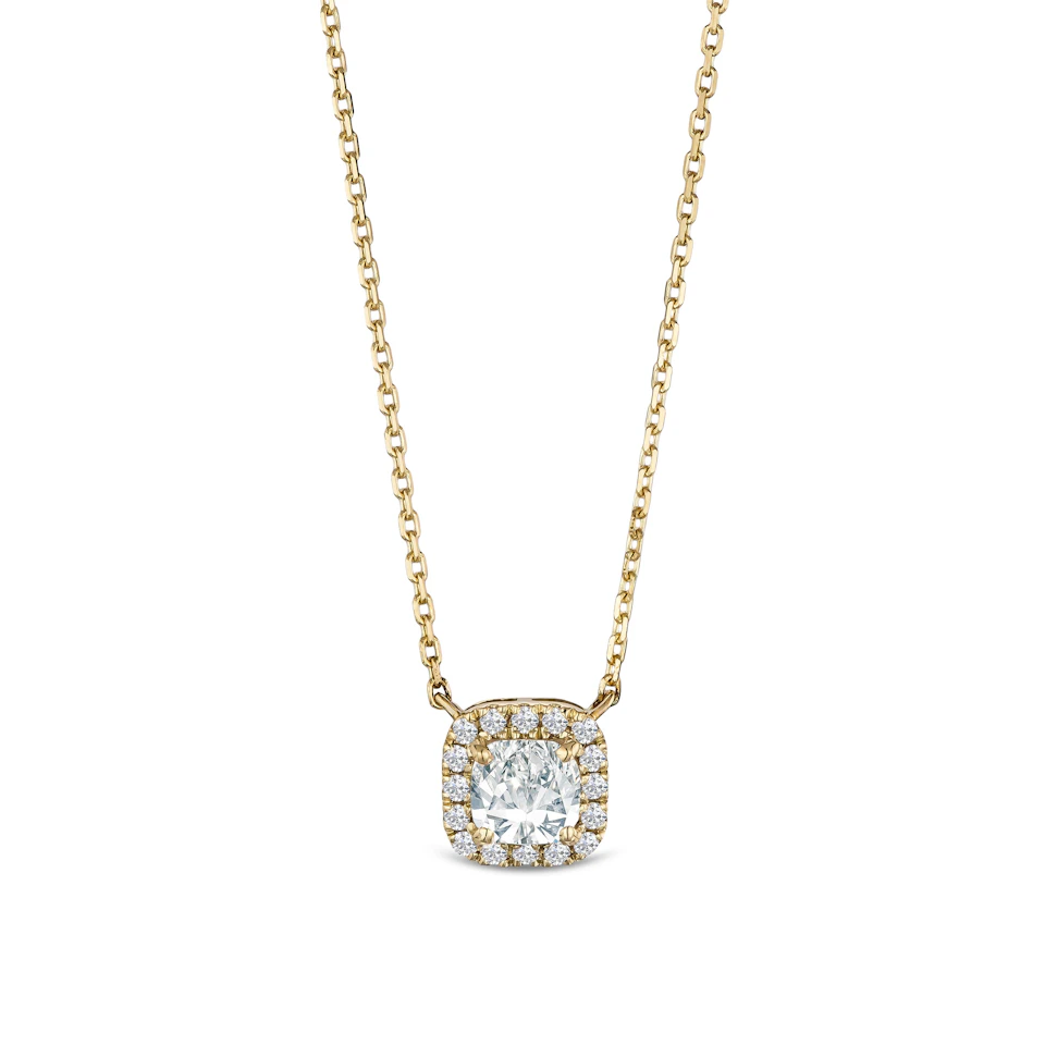 Lumia Halo 0.65ct Cushion Cut Lab Diamond Necklace in 9K Yellow Gold