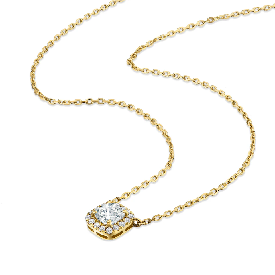 Lumia Halo 0.65ct Cushion Cut Lab Diamond Necklace in 9K Yellow Gold