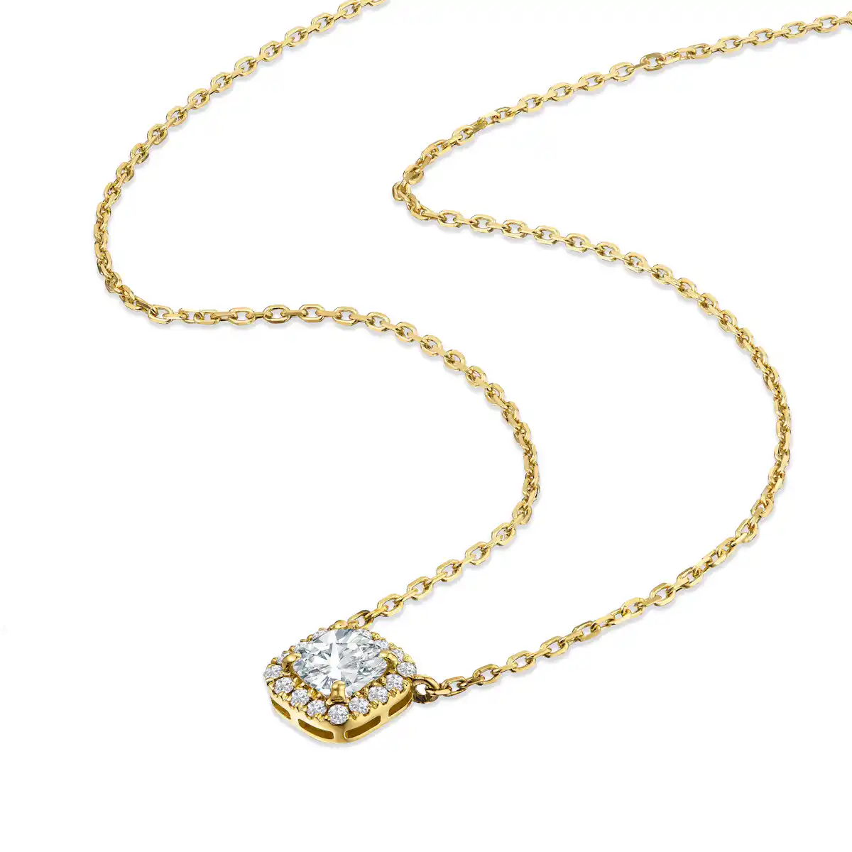 Lumia Halo 0.65ct Cushion Cut Lab Diamond Necklace in 9K Yellow Gold