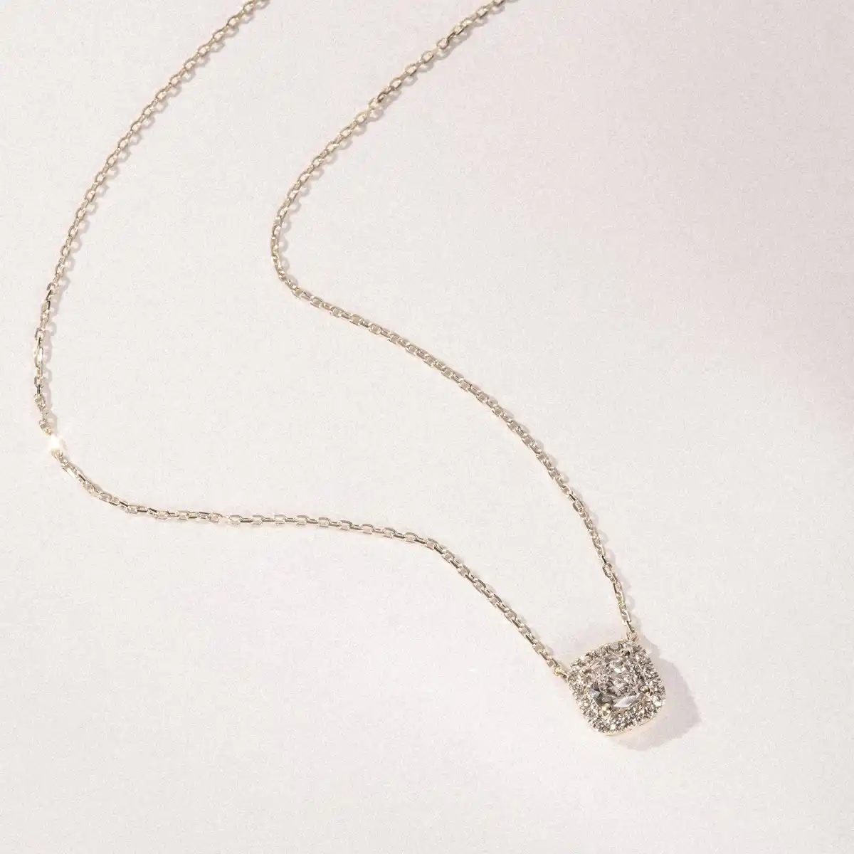 Lumia Halo 0.65ct Cushion Cut Lab Diamond Necklace in 9K Yellow Gold
