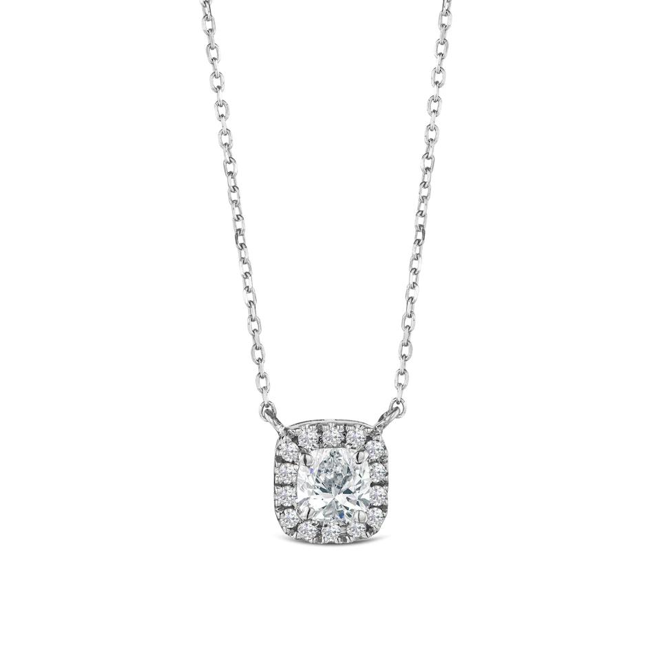 Lumia Cushion Cut Lab Diamond Halo Pendant 0.65ct F/VS in 9K White Gold