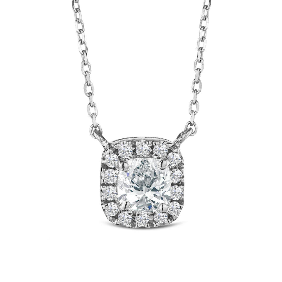 Lumia Cushion Cut Lab Diamond Halo Pendant 0.65ct F/VS in 9K White Gold
