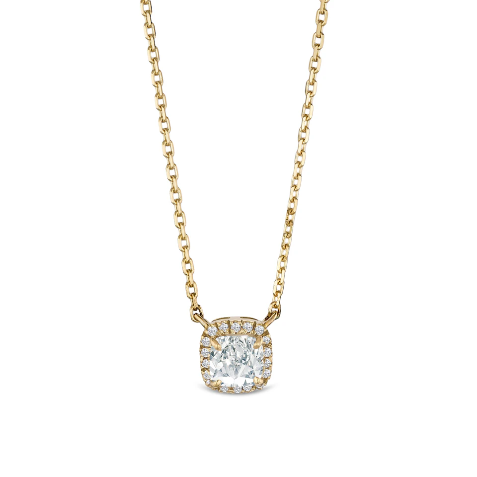 Lumia Halo 1.20ct Cushion Cut Lab Diamond Necklace in 9K Yellow Gold