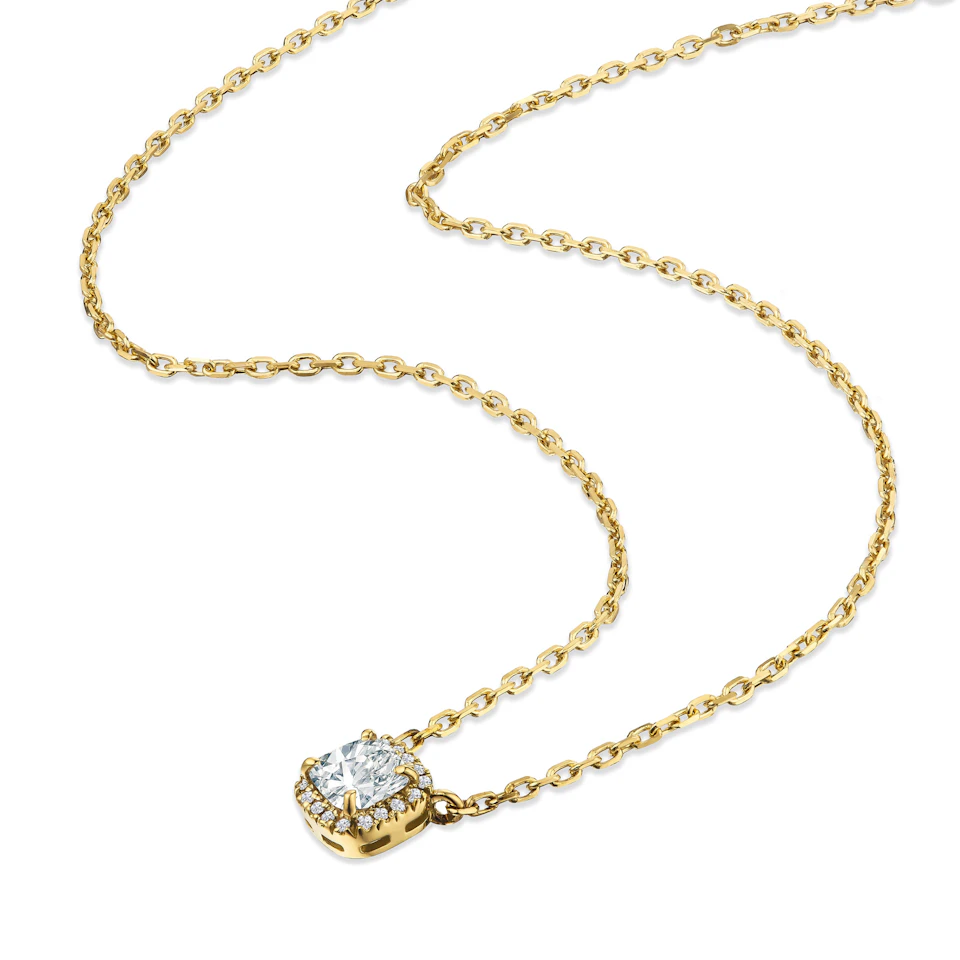 Lumia Halo 1.20ct Cushion Cut Lab Diamond Necklace in 9K Yellow Gold